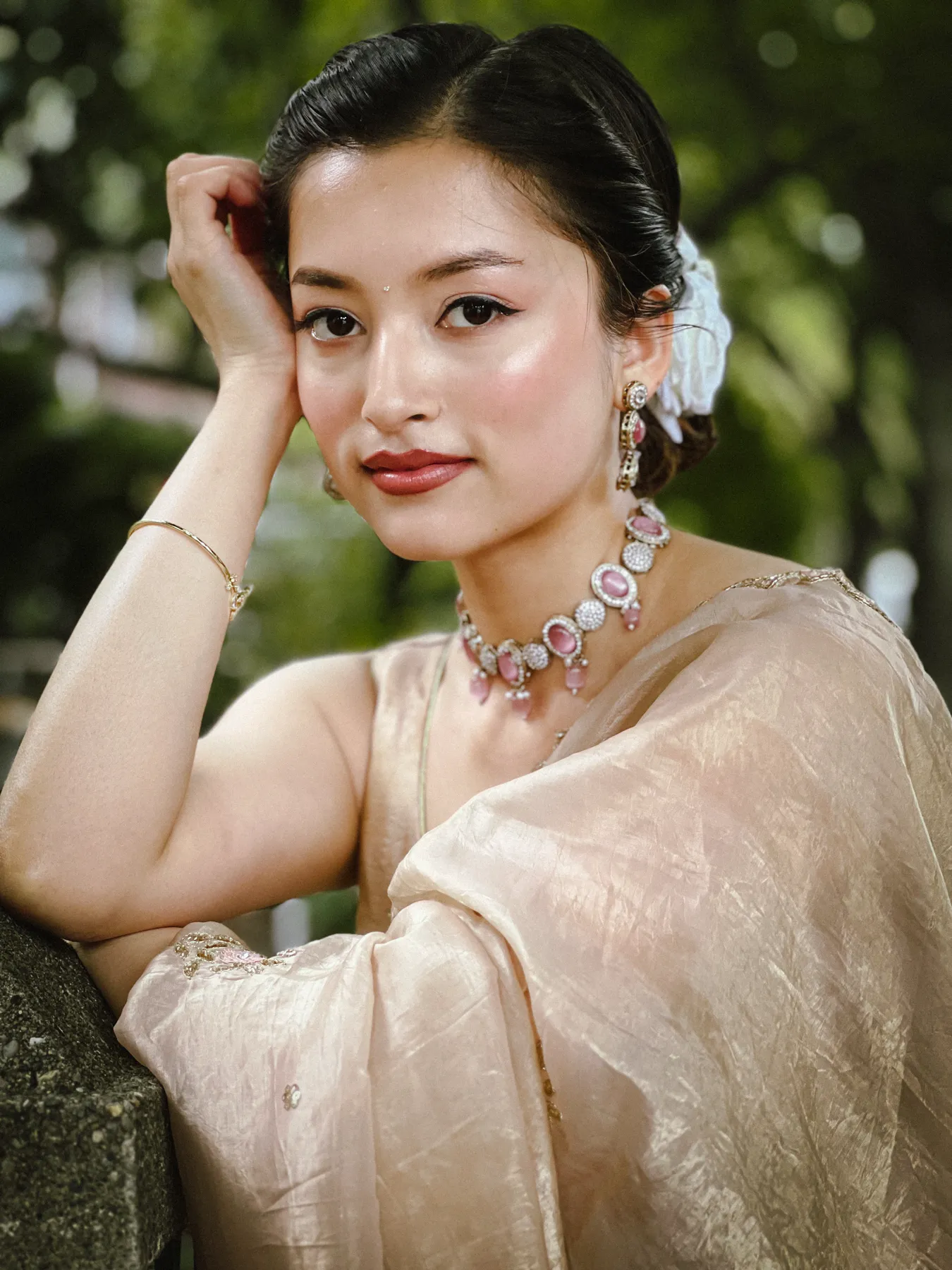 Diya Shrestha, portrait in traditional jewellery