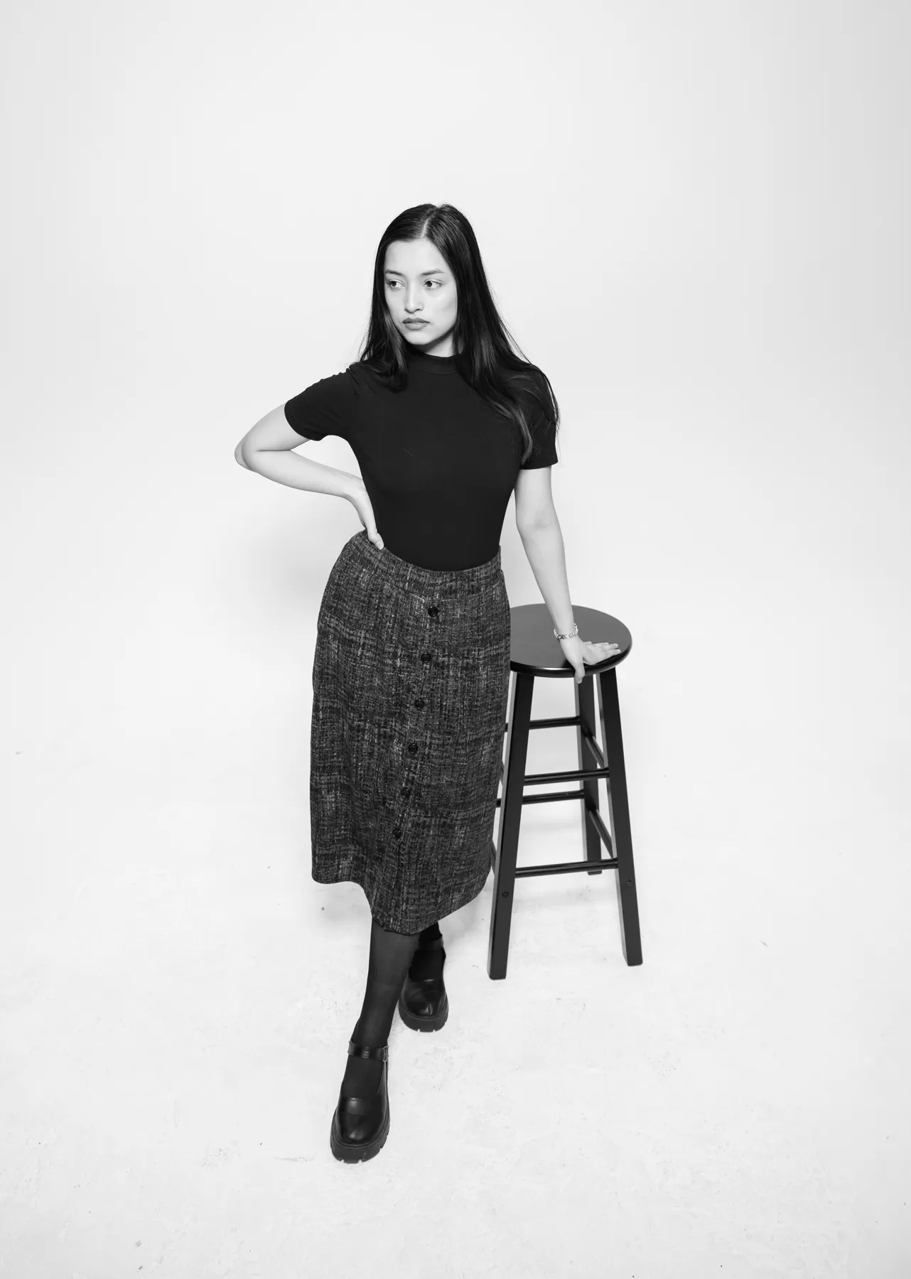 Full-length black and white digital